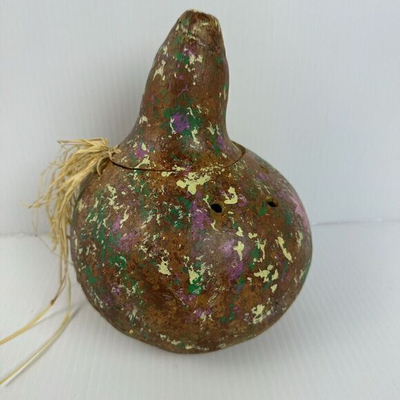 Hand Painted Gourd Decoration Folk Art Opens Up Vintage - Picture 6 of 11